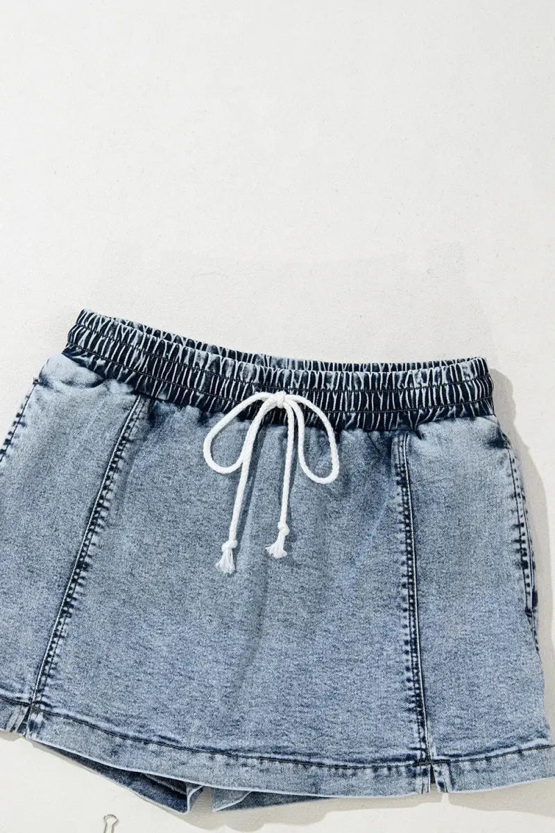 Drawstring High Waist Pocketed Denim Shorts for Women - Love Salve